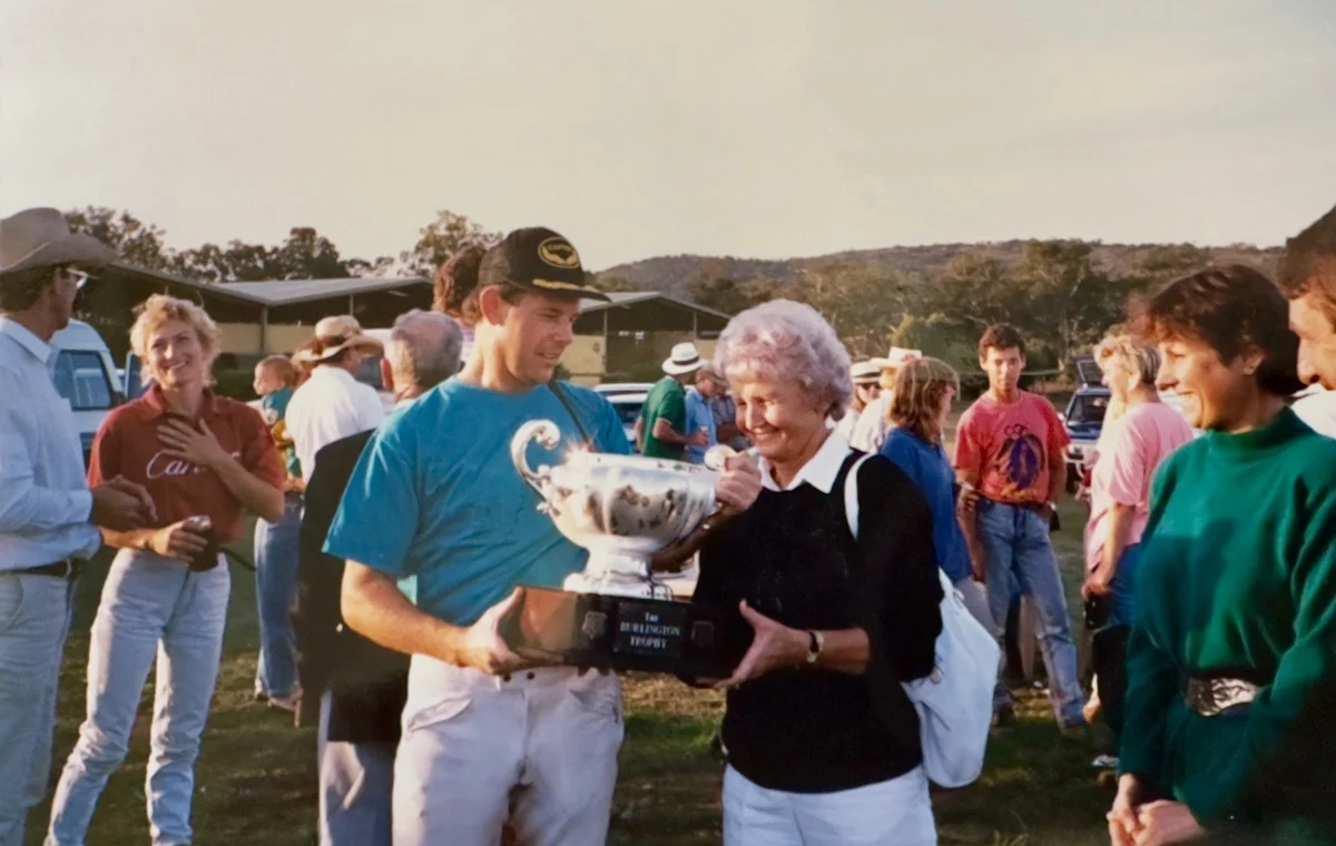 Peter Pickering and mother Joan with the Burlington Cup polo trophy